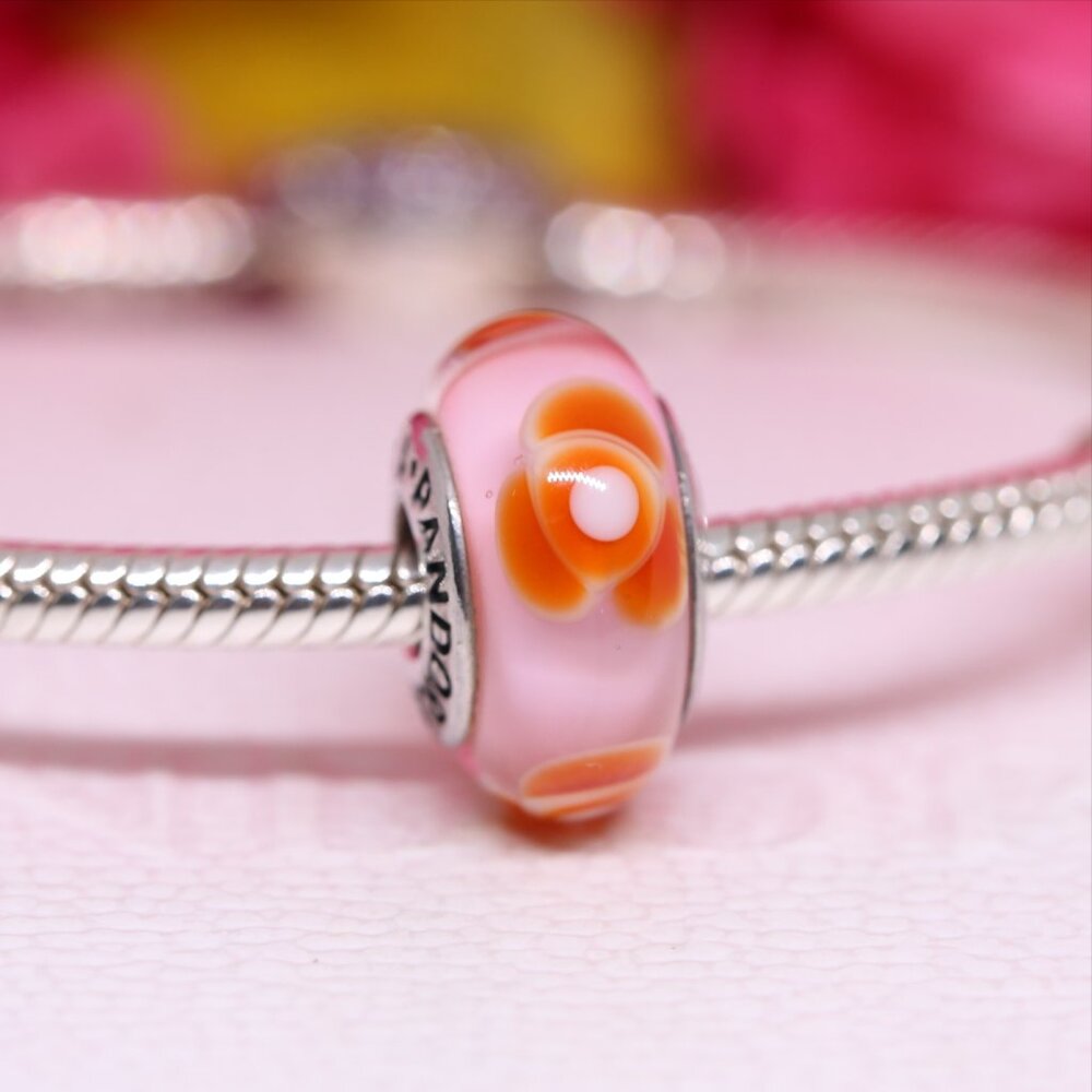 Pandora Flowers for You Red Murano Charm 790647 Sterling Silver Retired Bead